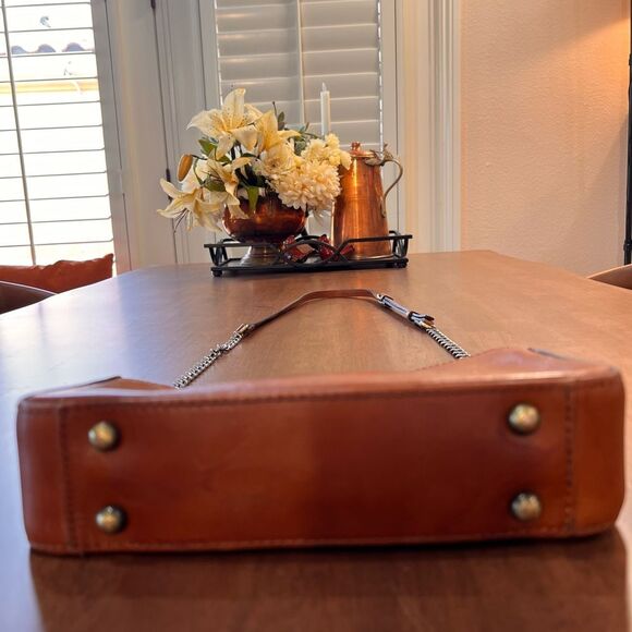 Patricia Nash Veg Tan Leather Crossbody Bag Brown Chain Strap Zip Compartments - Picture 9 of 15